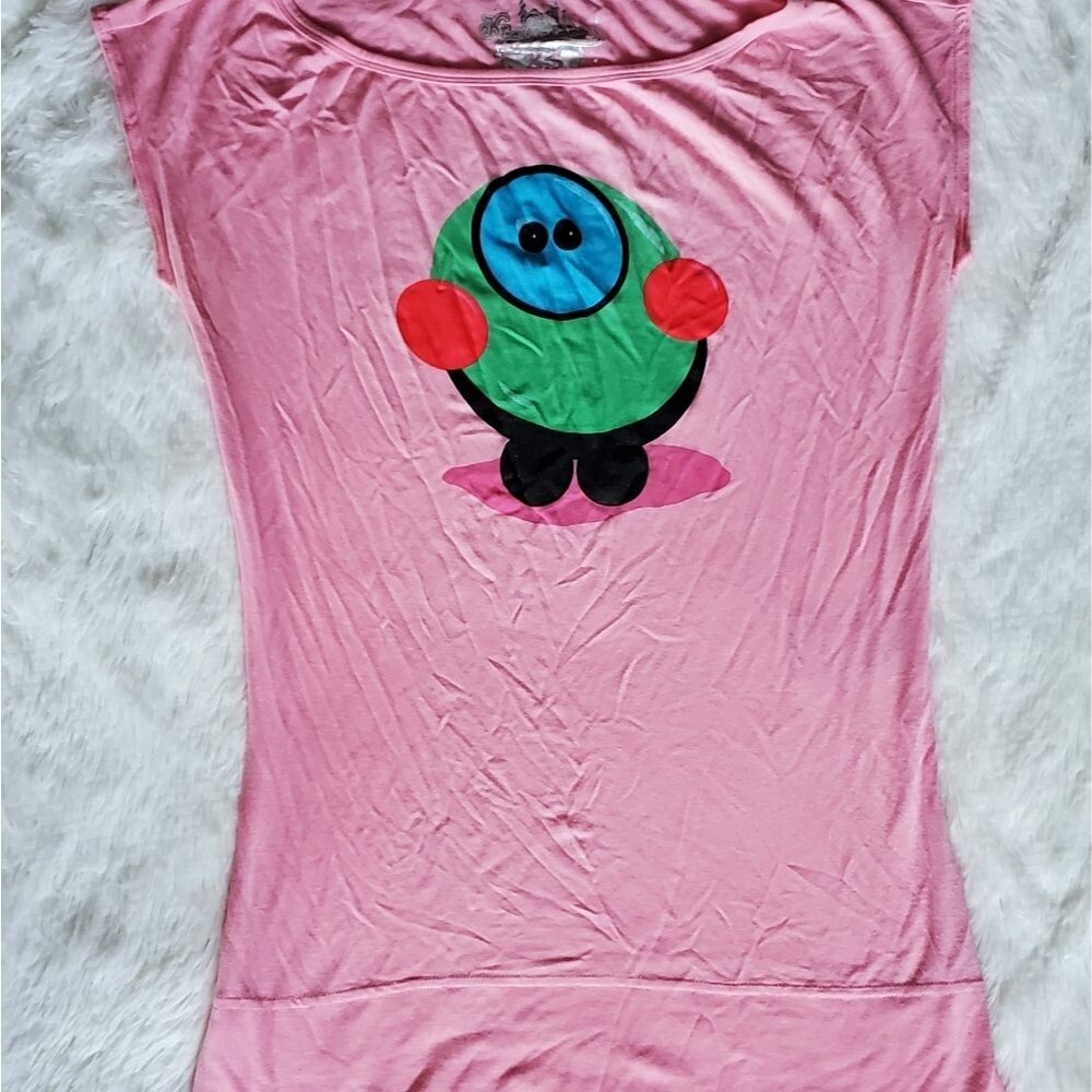 Kira Plastinina Y2K Monster Cap Sleeve Stretch Tee Shirt Pink Size XS RARE